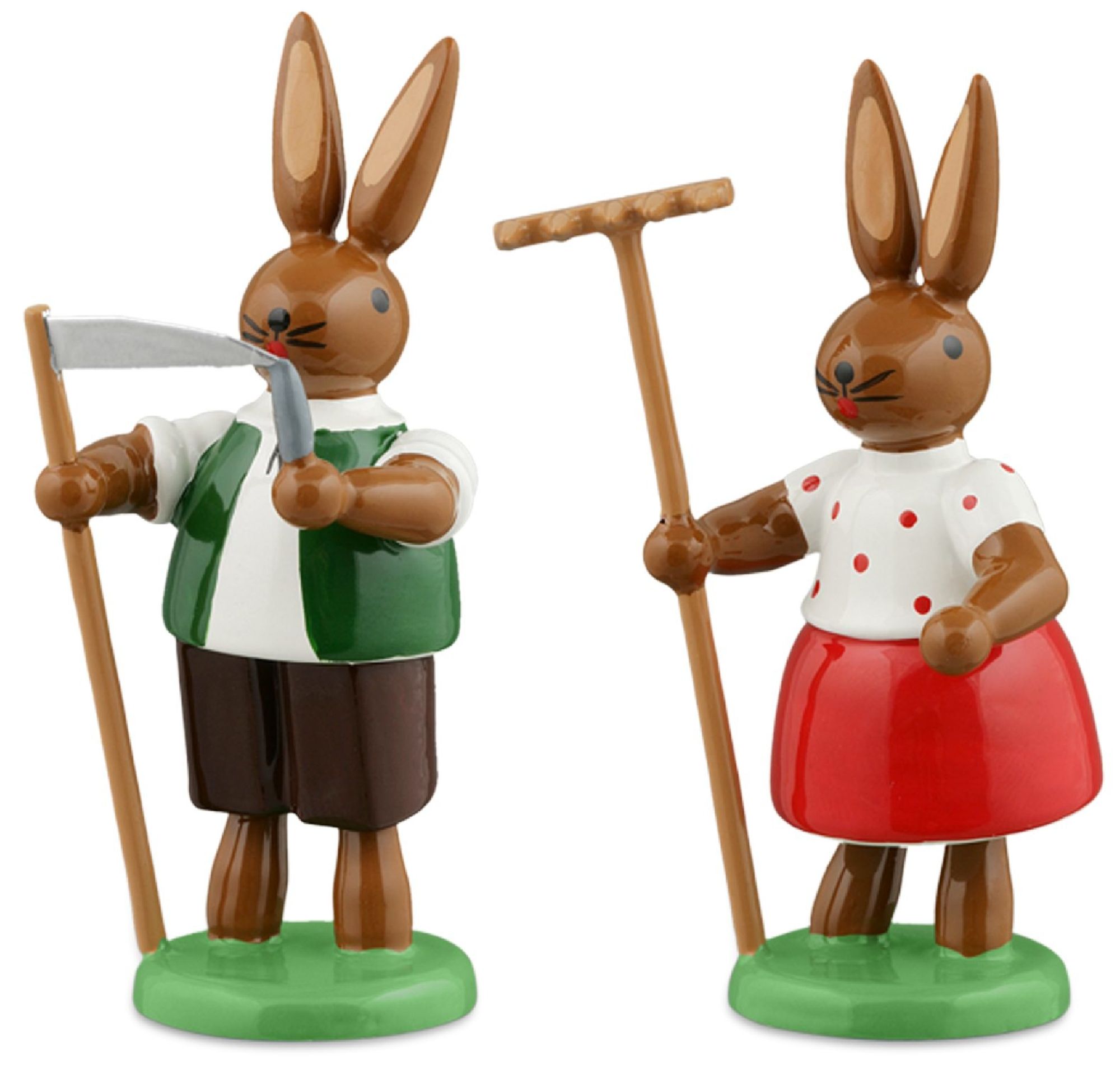 Osterhasenpaar mit Rechen und Sense