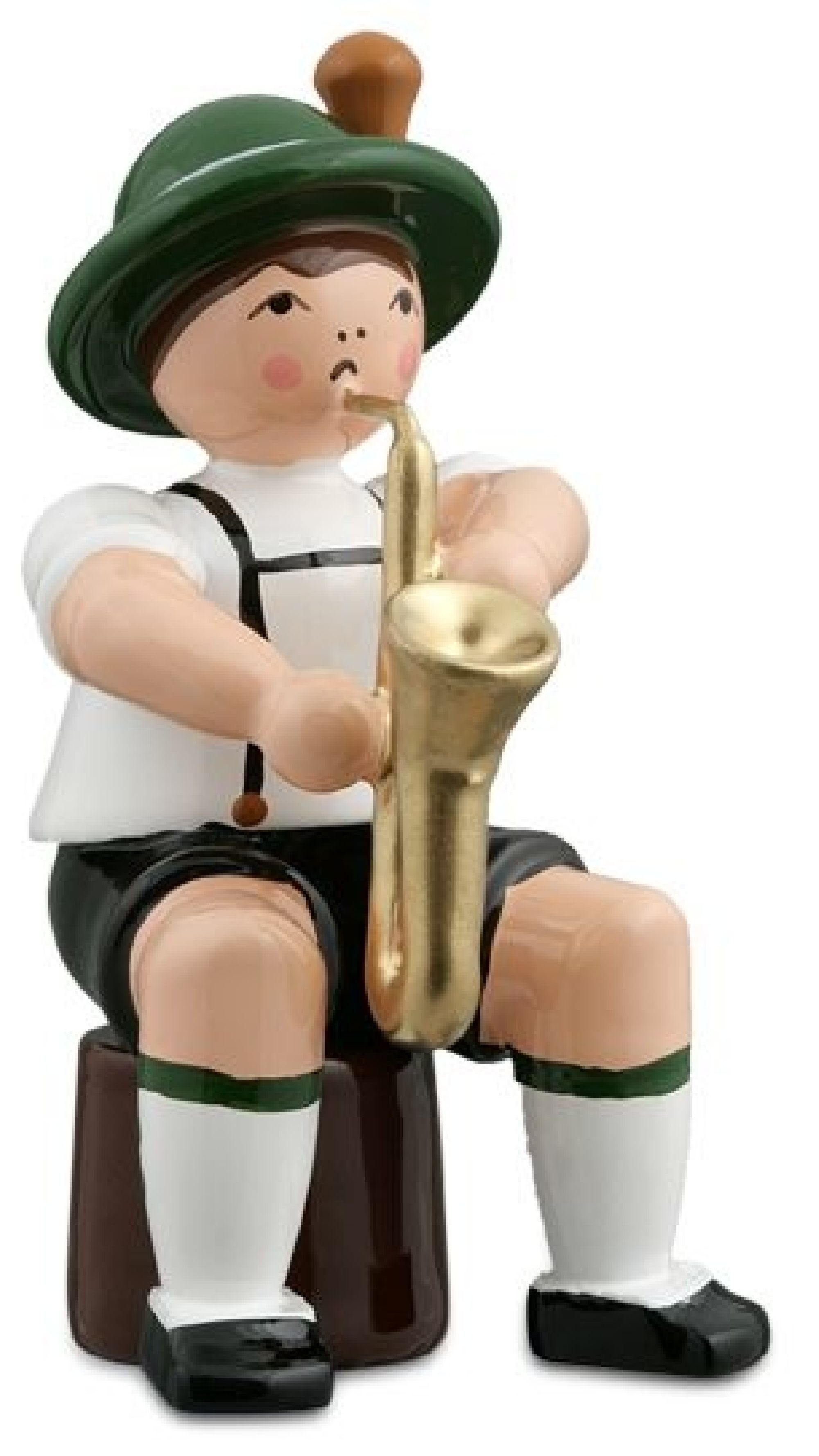 Bayernmusikant, sitzend mit Saxophon