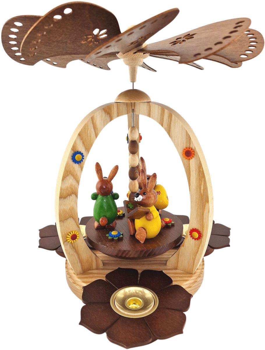 HoDreWa Legler Osterpyramide natur, 3 Hasen - Ei, Blumentopf und Buch